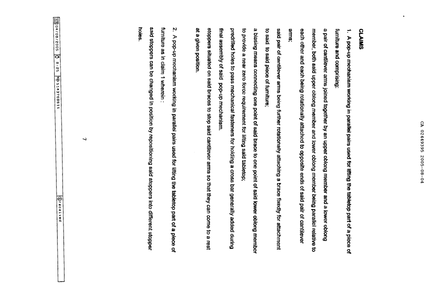 Document de brevet canadien 2449395. Revendications 20050804. Image 1 de 1