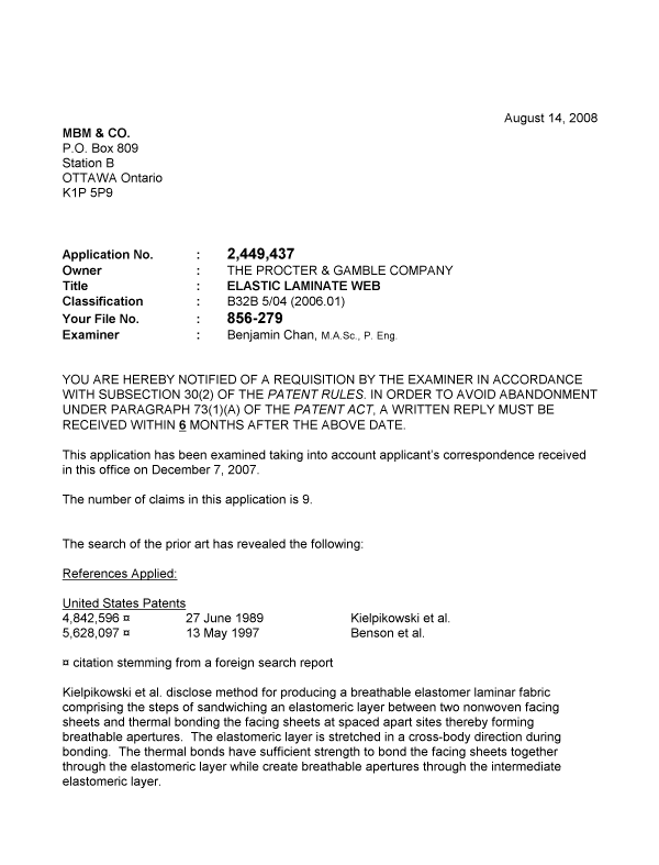 Canadian Patent Document 2449437. Prosecution-Amendment 20071214. Image 1 of 2