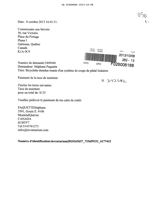 Document de brevet canadien 2449446. Taxes 20131008. Image 1 de 1