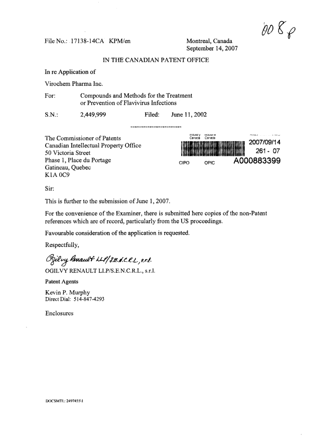 Canadian Patent Document 2449999. Prosecution-Amendment 20061214. Image 1 of 1