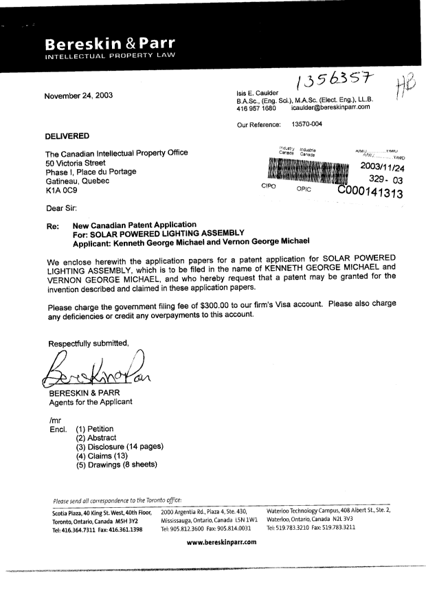 Document de brevet canadien 2450522. Cession 20031124. Image 1 de 2