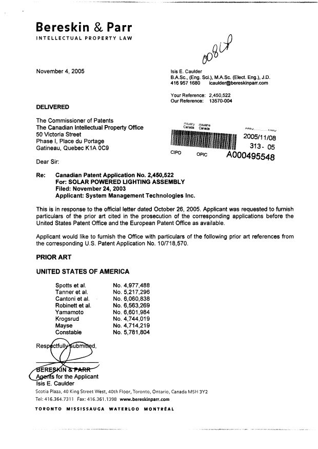 Document de brevet canadien 2450522. Poursuite-Amendment 20051108. Image 1 de 1