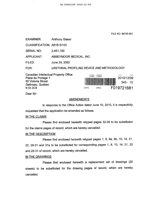 Canadian Patent Document 2451150. Prosecution-Amendment 20101209. Image 2 of 48