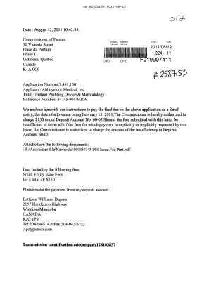 Canadian Patent Document 2451150. Correspondence 20110812. Image 1 of 2