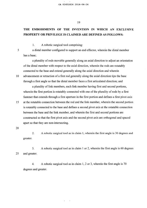 Document de brevet canadien 2451824. Revendications 20140424. Image 1 de 4