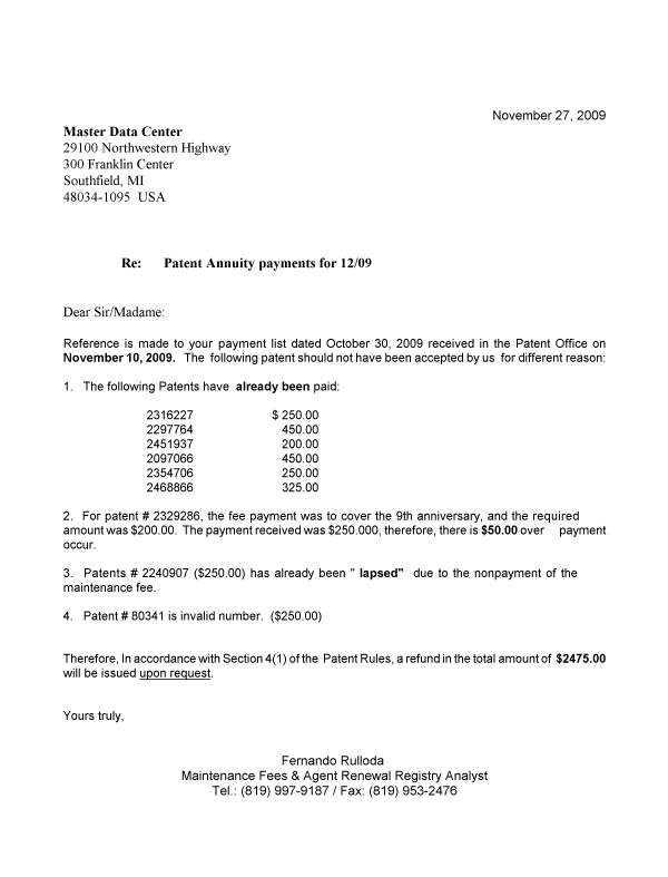 Canadian Patent Document 2451937. Correspondence 20081227. Image 1 of 1