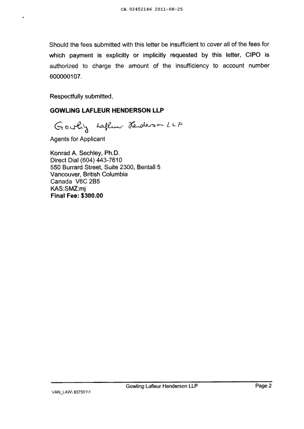 Canadian Patent Document 2452146. Correspondence 20110825. Image 2 of 2