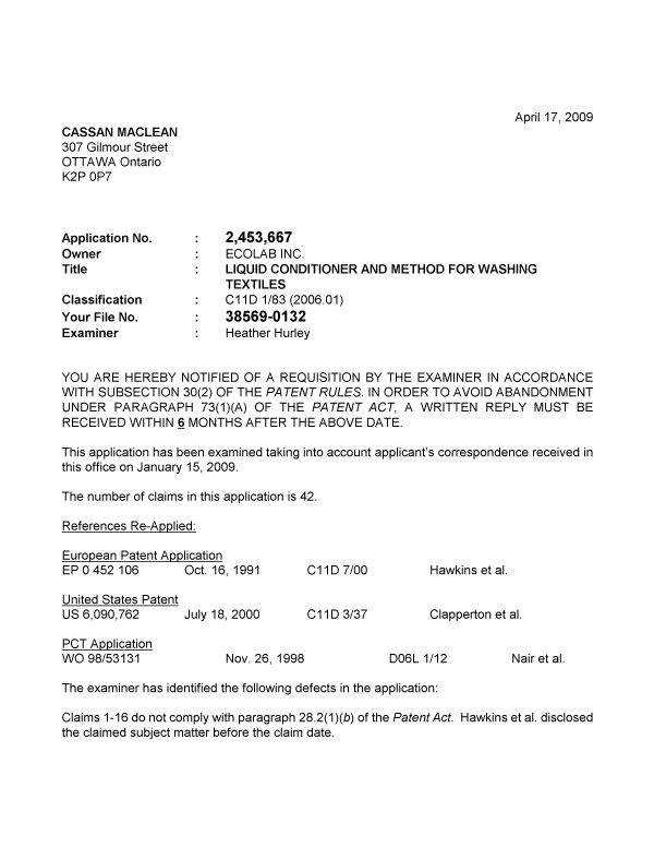 Document de brevet canadien 2453667. Poursuite-Amendment 20090417. Image 1 de 3