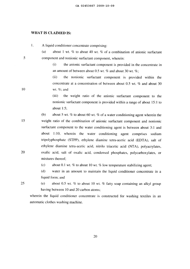 Document de brevet canadien 2453667. Revendications 20091009. Image 1 de 5