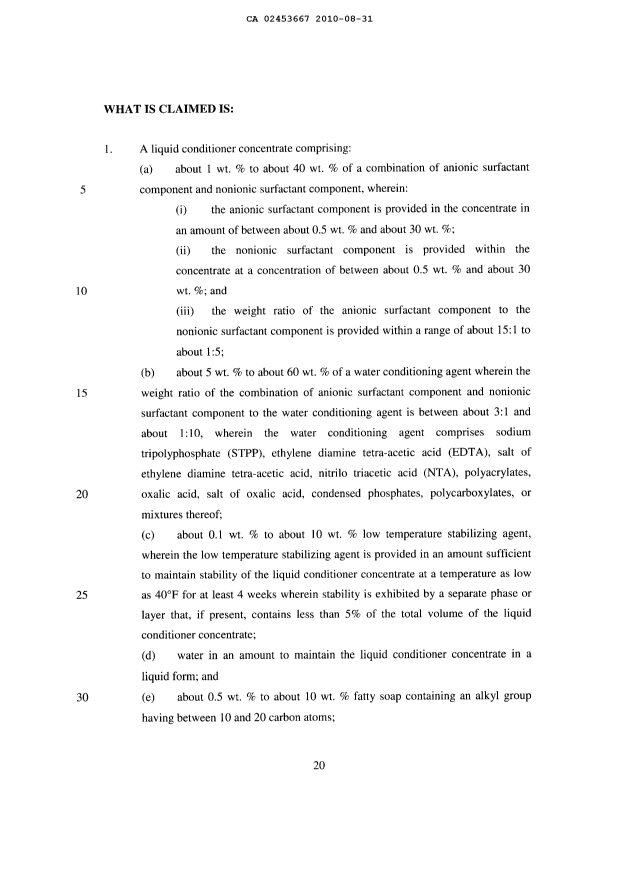 Document de brevet canadien 2453667. Revendications 20100831. Image 1 de 5