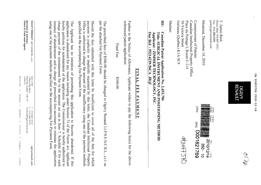 Canadian Patent Document 2453706. Correspondence 20101214. Image 1 of 2