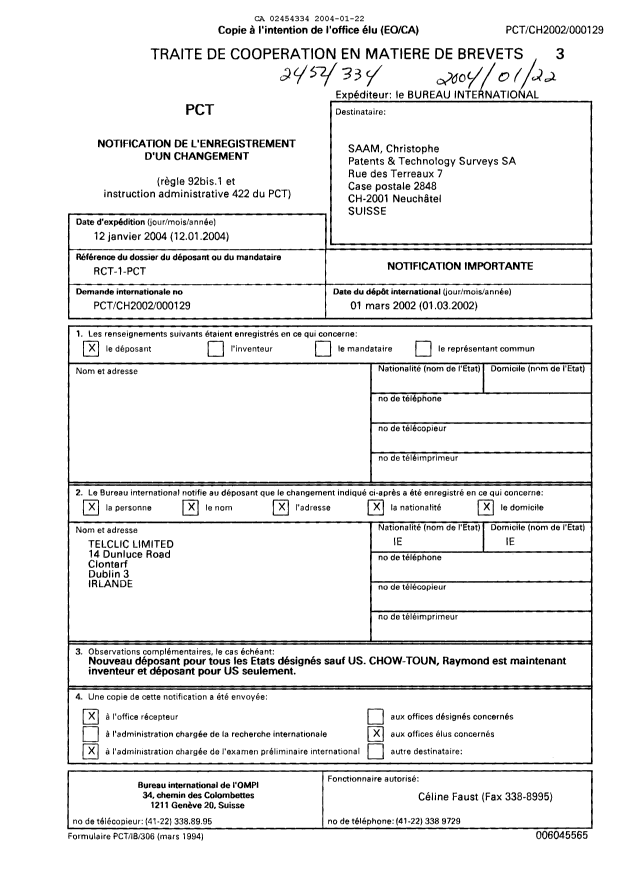 Document de brevet canadien 2454334. PCT 20040122. Image 1 de 1