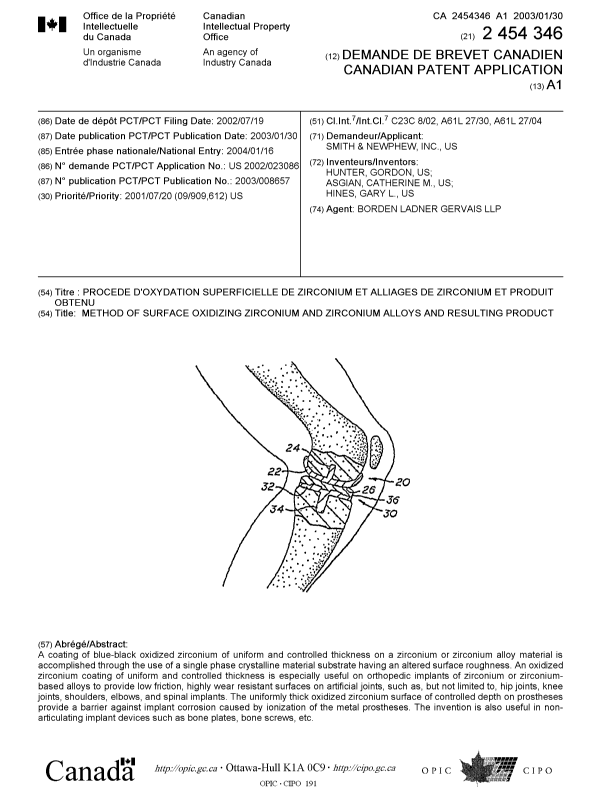 Document de brevet canadien 2454346. Page couverture 20040316. Image 1 de 1