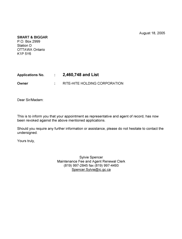 Canadian Patent Document 2454958. Correspondence 20050818. Image 1 of 1