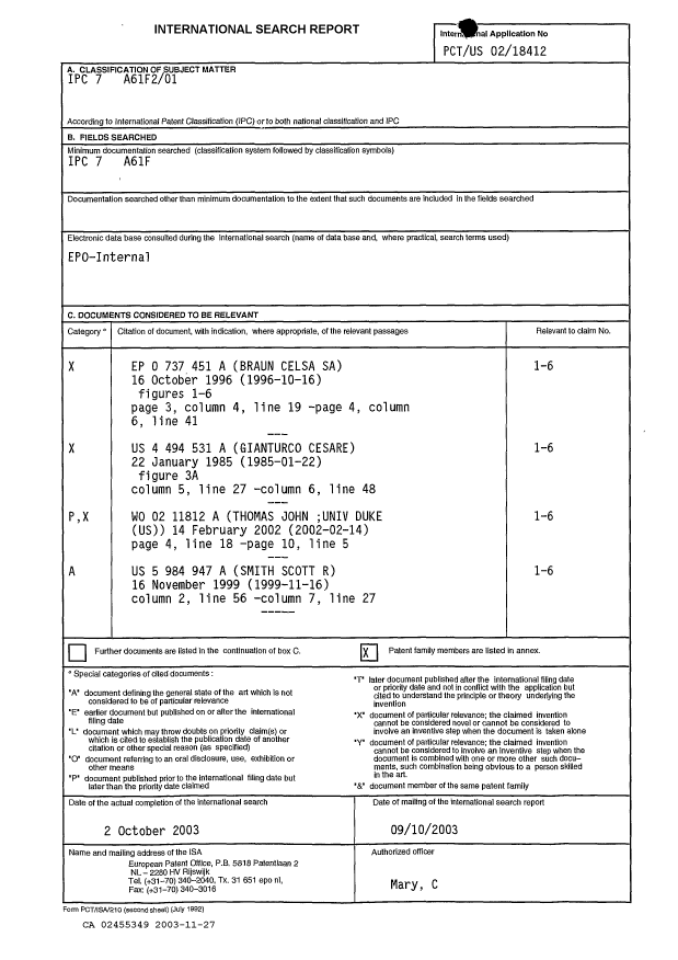 Document de brevet canadien 2455349. PCT 20031127. Image 1 de 4