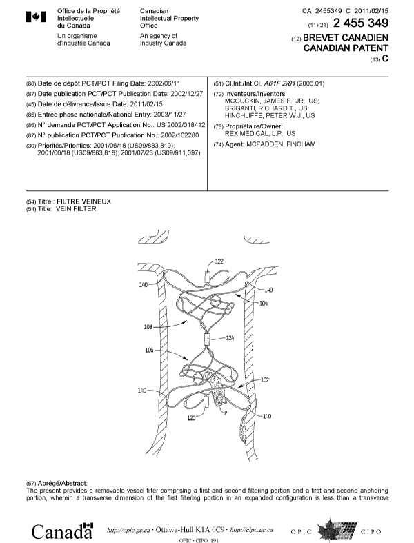 Canadian Patent Document 2455349. Cover Page 20110128. Image 1 of 2