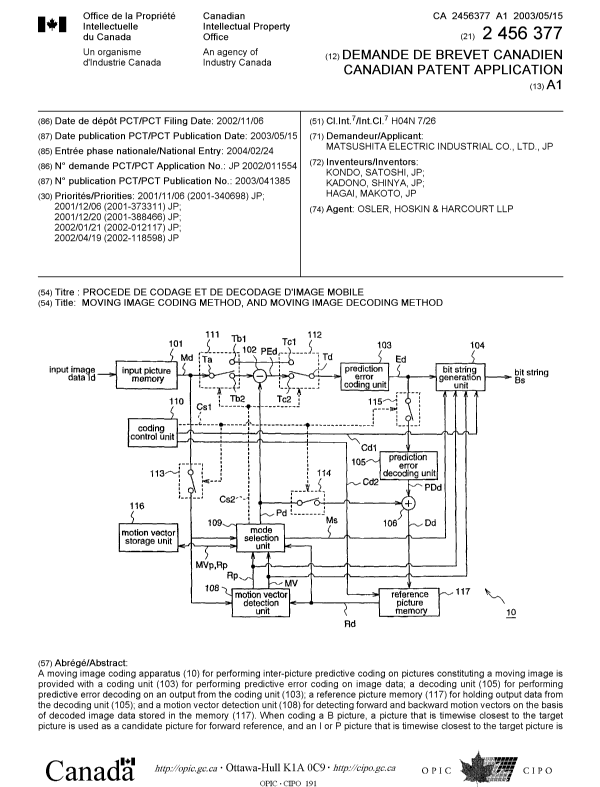 Document de brevet canadien 2456377. Page couverture 20040422. Image 1 de 2