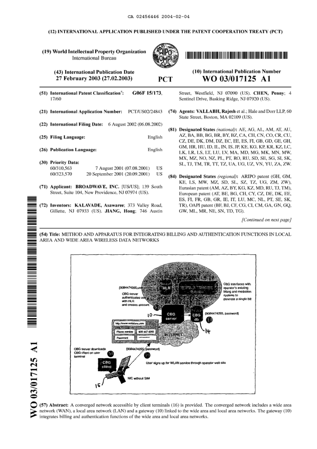 Canadian Patent Document 2456446. Abstract 20031204. Image 1 of 2