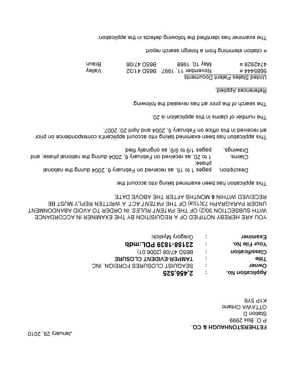 Canadian Patent Document 2456525. Prosecution-Amendment 20091229. Image 1 of 3