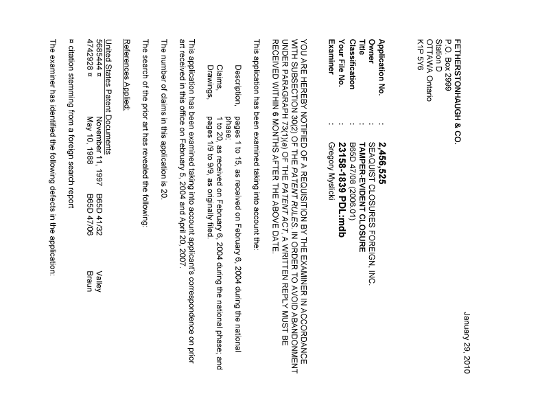 Document de brevet canadien 2456525. Poursuite-Amendment 20091229. Image 1 de 3