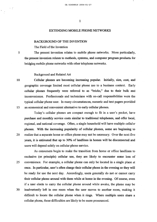 Document de brevet canadien 2456816. Description 20040127. Image 1 de 14