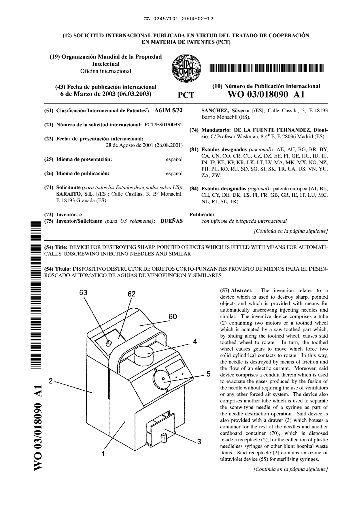 Canadian Patent Document 2457101. Abstract 20040212. Image 1 of 2