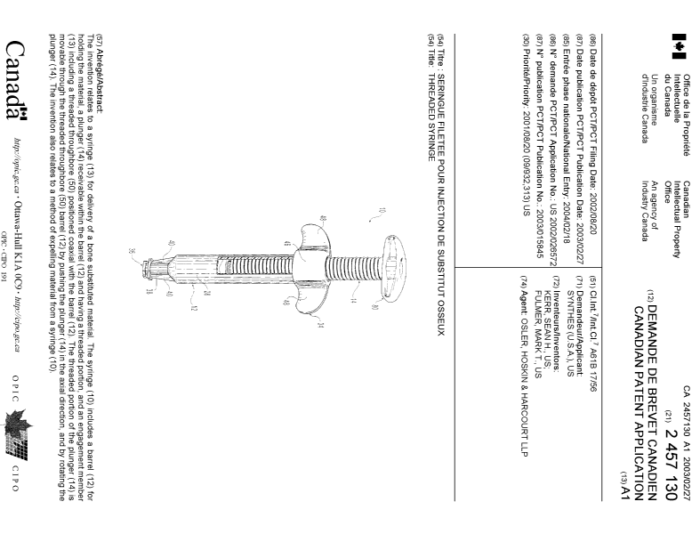 Canadian Patent Document 2457130. Cover Page 20040419. Image 1 of 1