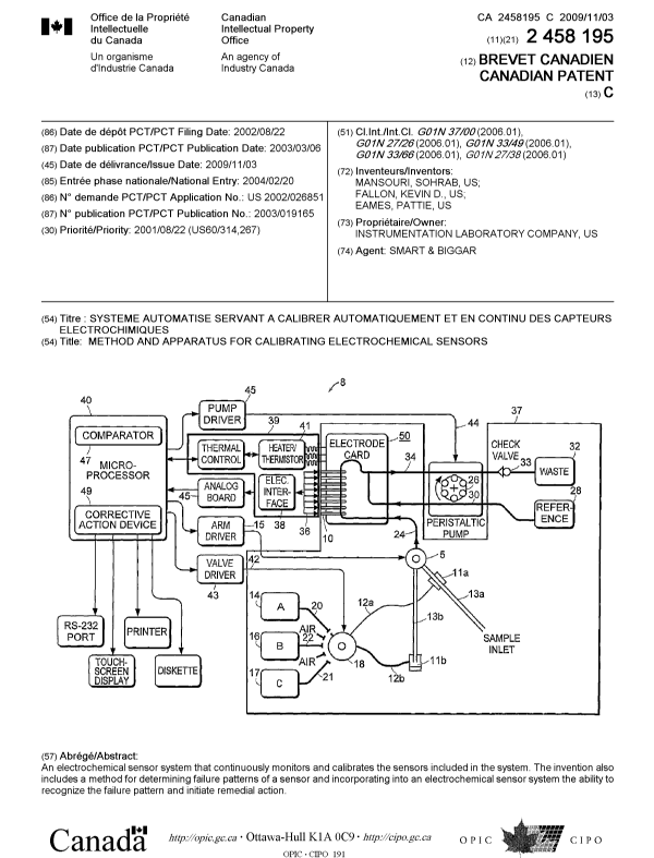 Canadian Patent Document 2458195. Cover Page 20081208. Image 1 of 1