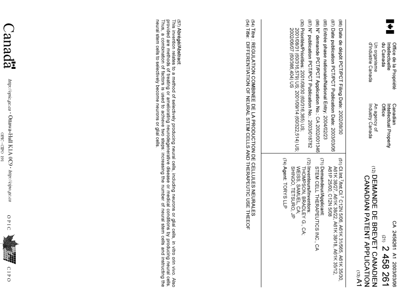 Document de brevet canadien 2458261. Page couverture 20031205. Image 1 de 1
