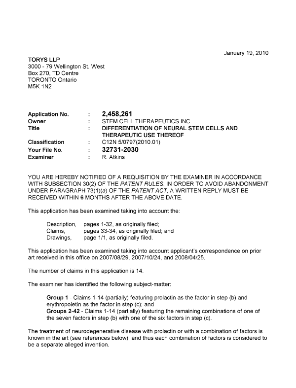 Document de brevet canadien 2458261. Poursuite-Amendment 20100119. Image 1 de 4