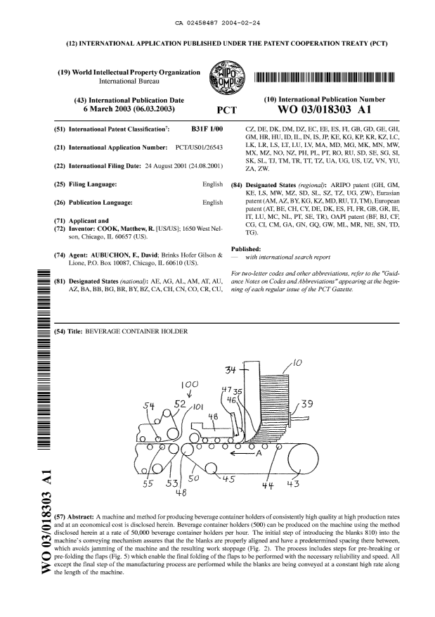 Canadian Patent Document 2458487. Abstract 20031224. Image 1 of 1