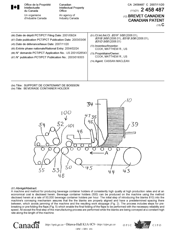 Canadian Patent Document 2458487. Cover Page 20061225. Image 1 of 1