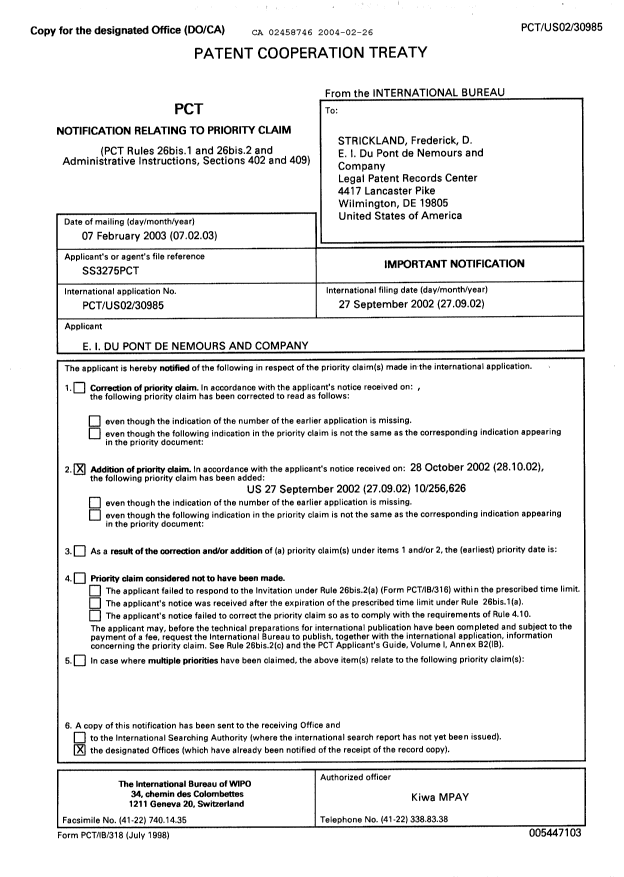 Document de brevet canadien 2458746. PCT 20040226. Image 1 de 34