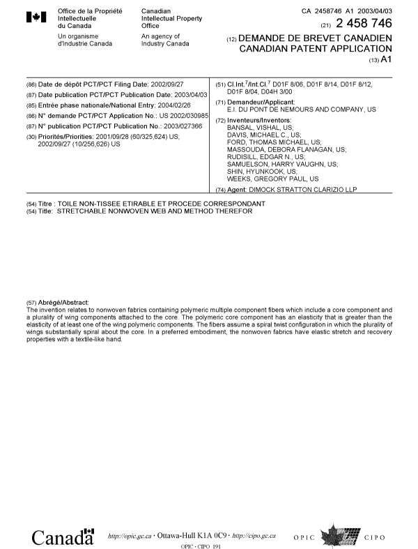 Document de brevet canadien 2458746. Page couverture 20040427. Image 1 de 1