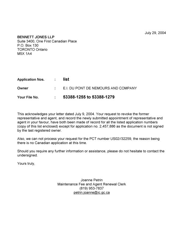 Document de brevet canadien 2458746. Correspondance 20040729. Image 1 de 1