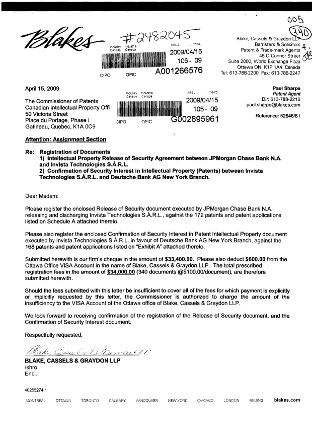 Document de brevet canadien 2458746. Cession 20090415. Image 1 de 15