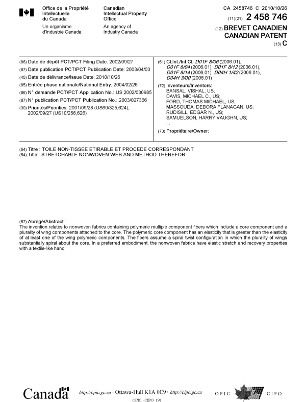 Canadian Patent Document 2458746. Cover Page 20101006. Image 1 of 2