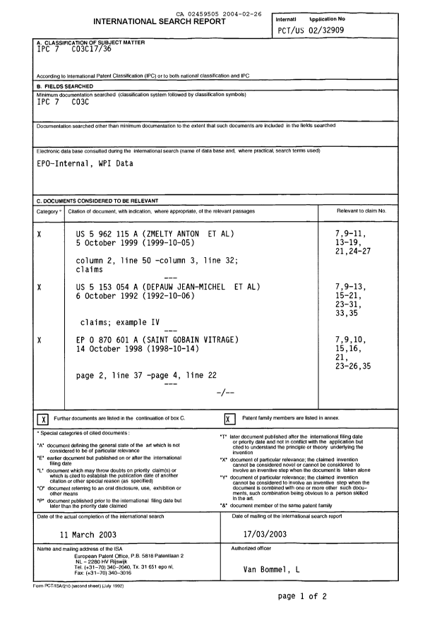 Document de brevet canadien 2459505. PCT 20040226. Image 1 de 3