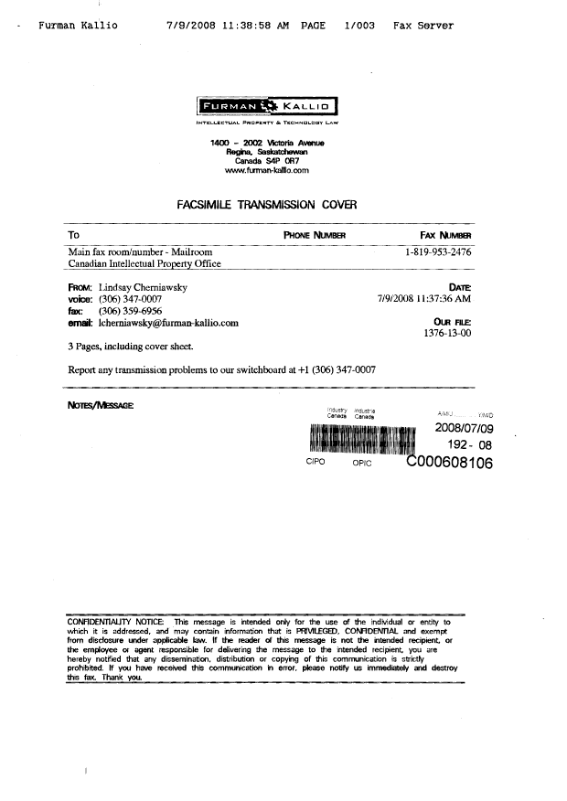 Canadian Patent Document 2459505. Correspondence 20080709. Image 3 of 3