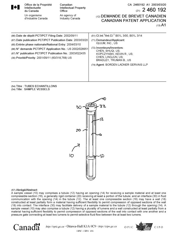 Document de brevet canadien 2460192. Page couverture 20031206. Image 1 de 1