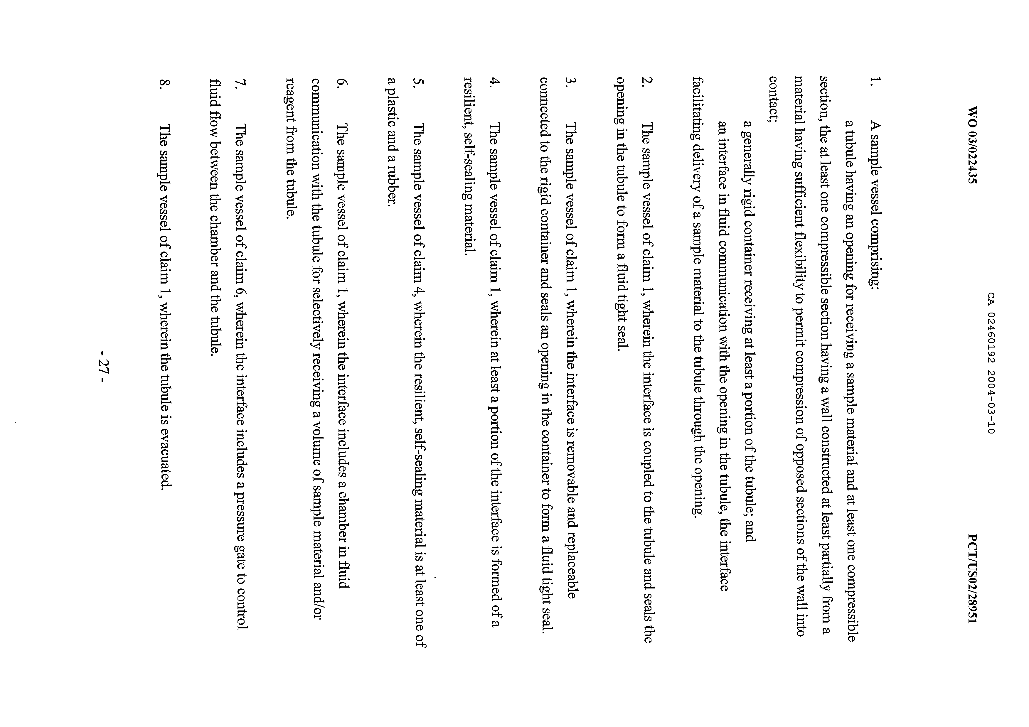 Document de brevet canadien 2460192. Revendications 20031210. Image 1 de 10