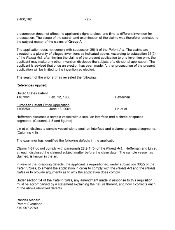 Canadian Patent Document 2460192. Prosecution-Amendment 20081201. Image 2 of 2