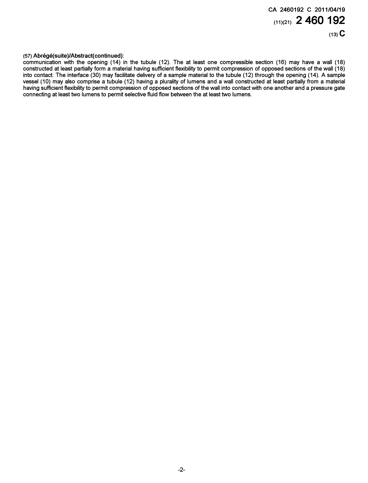Document de brevet canadien 2460192. Page couverture 20101218. Image 2 de 2