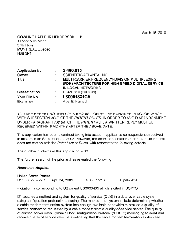 Canadian Patent Document 2460613. Prosecution-Amendment 20091216. Image 1 of 3