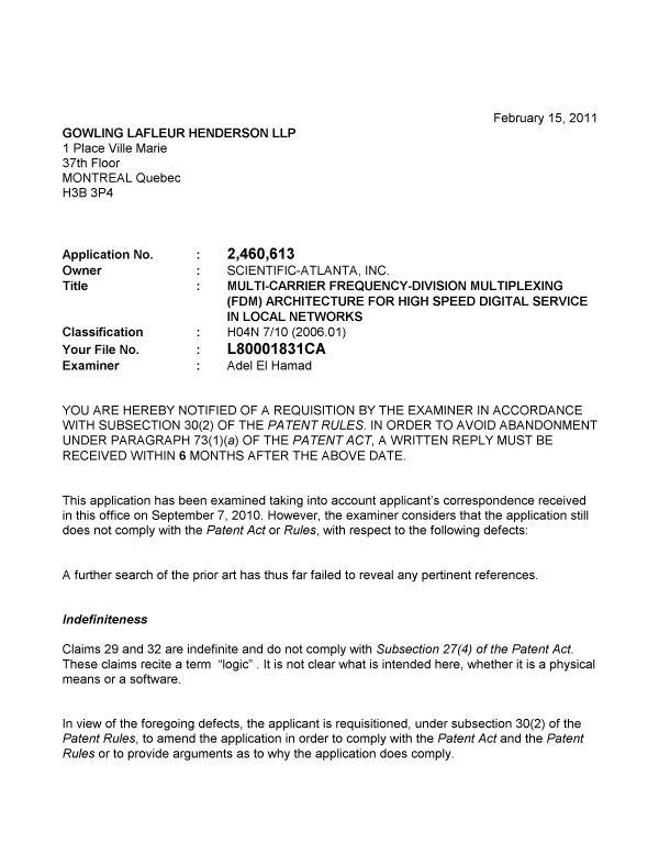 Canadian Patent Document 2460613. Prosecution-Amendment 20101215. Image 1 of 2