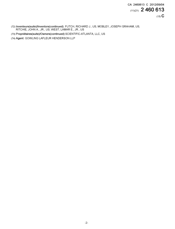 Document de brevet canadien 2460613. Page couverture 20111208. Image 2 de 2
