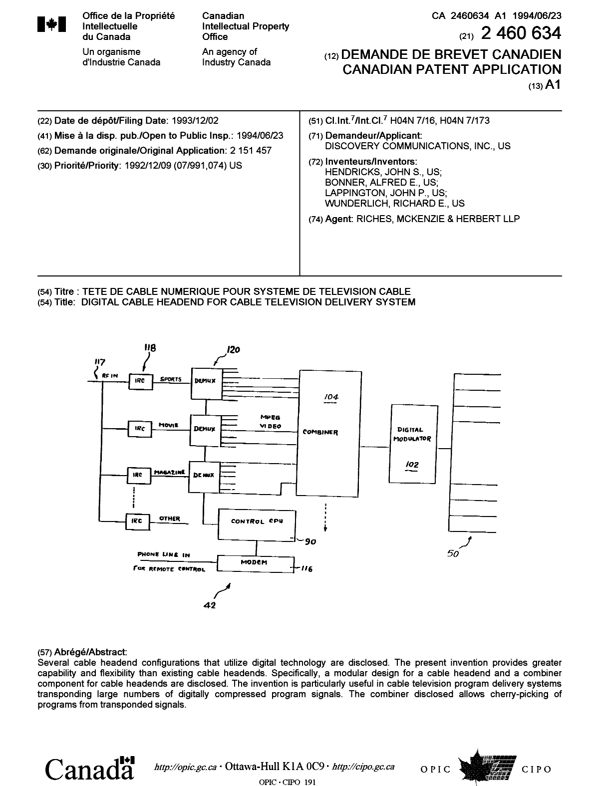 Canadian Patent Document 2460634. Cover Page 20040518. Image 1 of 1