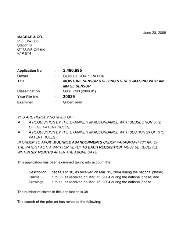 Document de brevet canadien 2460695. Poursuite-Amendment 20060623. Image 1 de 4