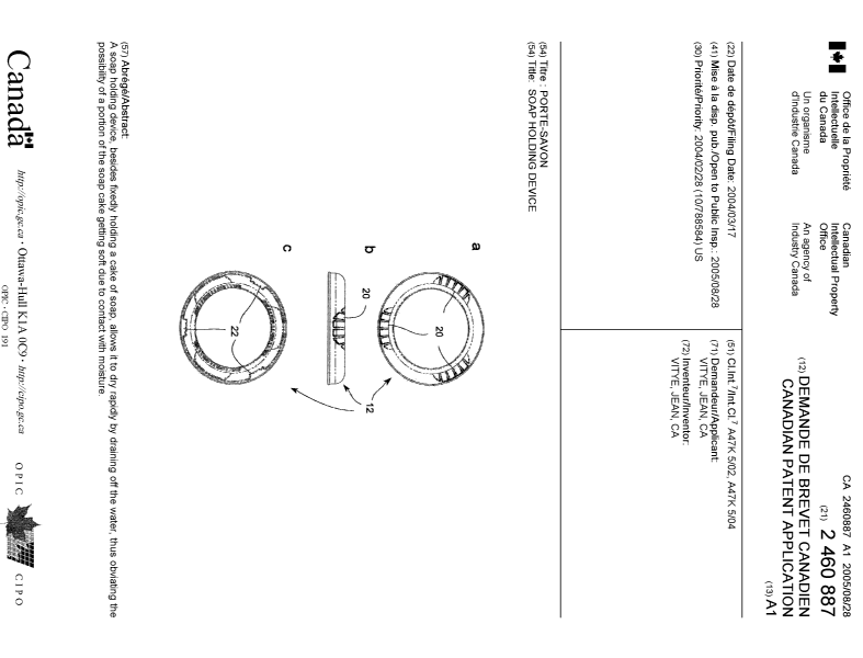 Canadian Patent Document 2460887. Cover Page 20050812. Image 1 of 1