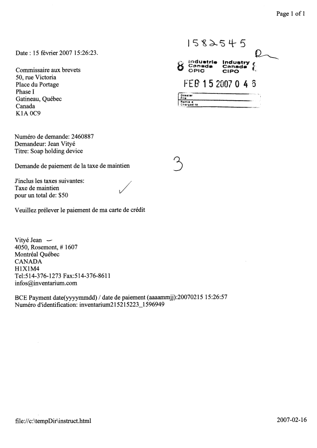 Document de brevet canadien 2460887. Taxes 20061215. Image 1 de 1